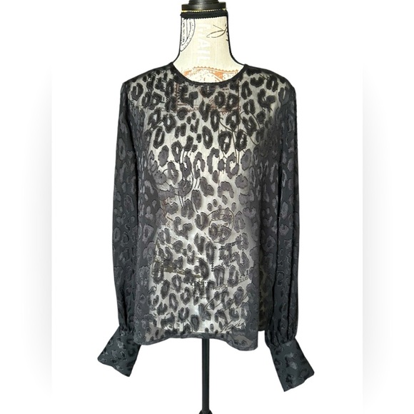 EXPRESS women’s sheer animal print blouse with dramatic sleeves size small - Picture 1 of 12
